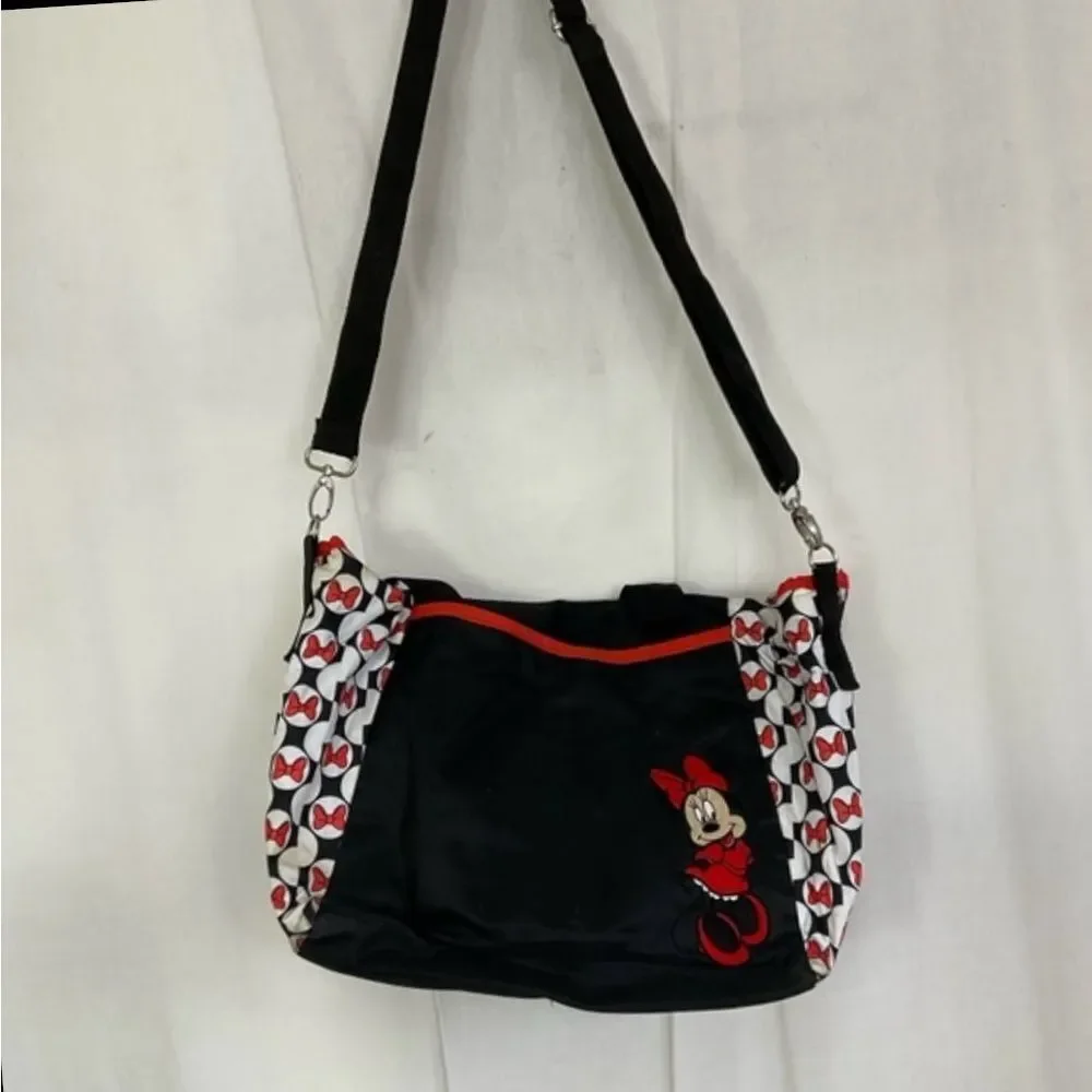 Disney Baby Minnie Mouse Black White Red Canvas Large Diaper Shoulder Bag